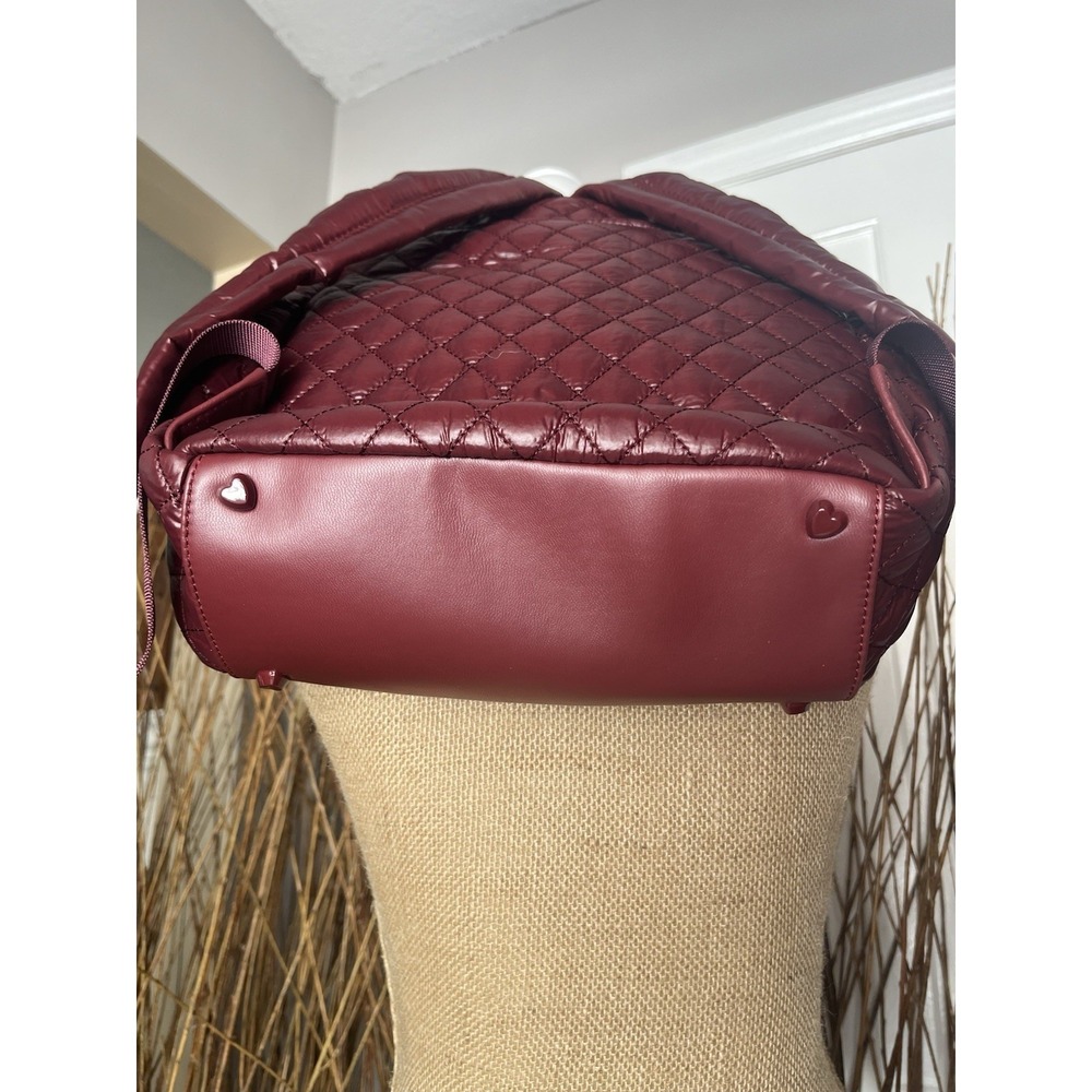 HeartLove Quilted Leather Backpack Burgundy Multi Pocket Travel Bag NWT - Picture 6 of 12